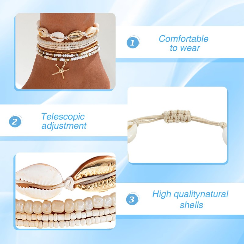 Leogony Starfish Beaded Bracelets for Women, Stackable Shell Bracelets for