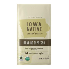 Iowa Native Fair Trade Organic 10 Ounce Espresso Beans, Bonfire Espresso Whole Bean Dark Roast