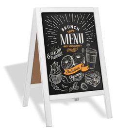 Ilyapa Wooden A-Frame Sign with Eraser & Chalk - 21 x 30 Inches Magnetic Sidewalk Chalkboard – White Menu Display for Restaurant, Business Or Wedding