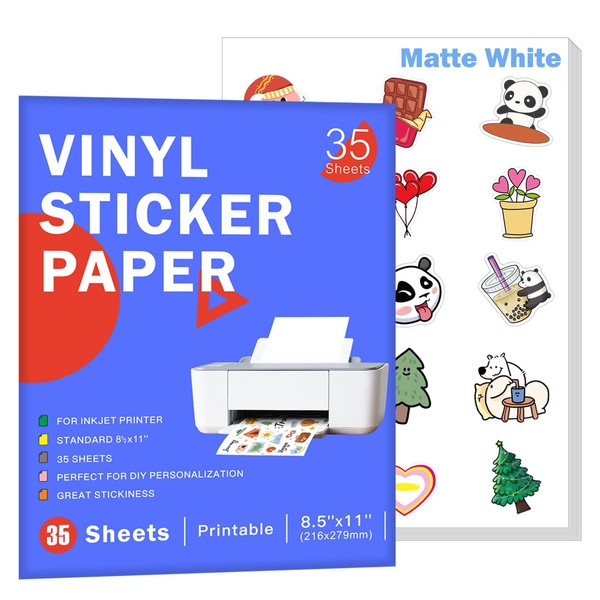 35 Sheets Printable Vinyl Adhesive Paper for Inkjet Printers, 8.5