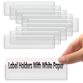 Self Adhesive Label Holders, ELEMGULY 100 Pack Adhesive Shelf Tag Shelf Label Holder Clear Pocket Holder with Paper for Supermarket, Bookshelf, Kitchen (4.3 x 1.2 Inch)