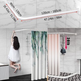 Sikaiqi Stretchable 304 Stainless L Shaped Bathroom Bathtub Corner Shower Curtain Rod Rack (Large Size02: White 35.43"-51.18" x 47.24"- 65")
