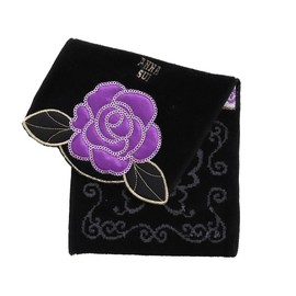 ANNA SUI 109338-0001-03 Pocket Towel, Rose Applique (Black) (100% Cotton), Rose, Sanitary Pouch, Women's, Hand Towel, Approx. 5.5 x 11.0 inches (14 x 28 cm), ANNA SUI