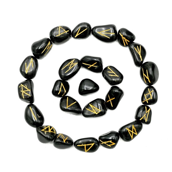 Black Agate Crystal Runes Set of 25 Engraved Rune Stones with Runes Book PDF