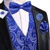 Hi-Tie Royal Blue White Paisley Silk Vests for Men Suit