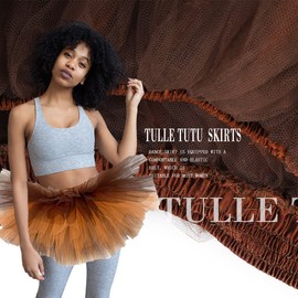 Dmaiy Women Tutu Skirt Classic Elastic Tulle Dance Skirts Layered Ballet Skirt Fluffy Adult Tutus for Christmas Costume Party(Orange-Brown)