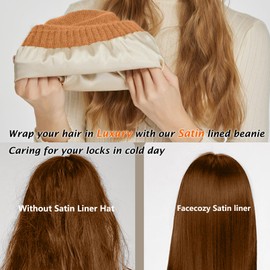 Cashmere Blend Satin Lined Beanie Hat Wool Winter Hats for Women Men Cuffed Hat Silk Lining Slouchy Beanie Women Knit Hat (US, Alpha, One Size, Dark Orange)