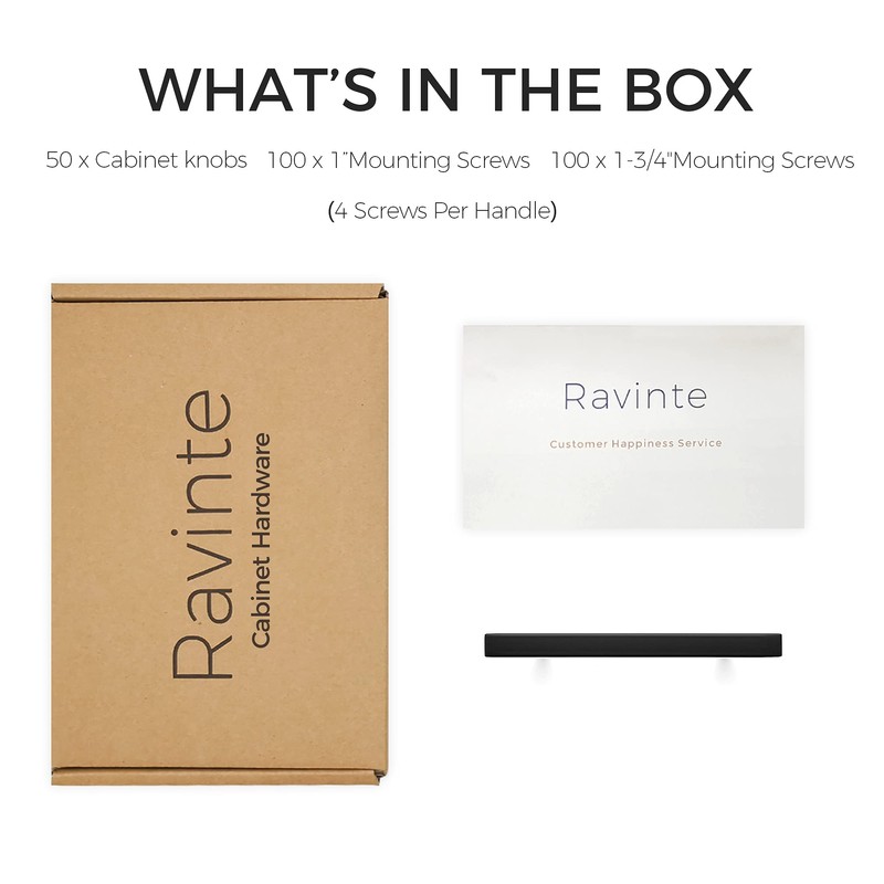 Ravinte 50 Pack 6'' Square Cabinet Pulls Matte Black Stainless