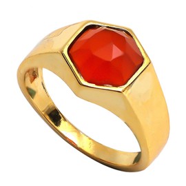 Gempires Real Carnelian Hexagon Rings For Women Orange Gemstone Crystal Jewelry July Birthstone Gifts Hypoallergenic Yellow Gold Plated Non-Tarnish Fashion Trendy Jewelry US Size-7