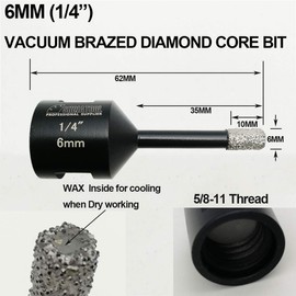 SHDIATOOL Diamond Core Drill Bits 2PCS 1/4 Inch for Porcelain Ceramic Tile Marble Brick Vacuum Brazed Hole Saw 6mm