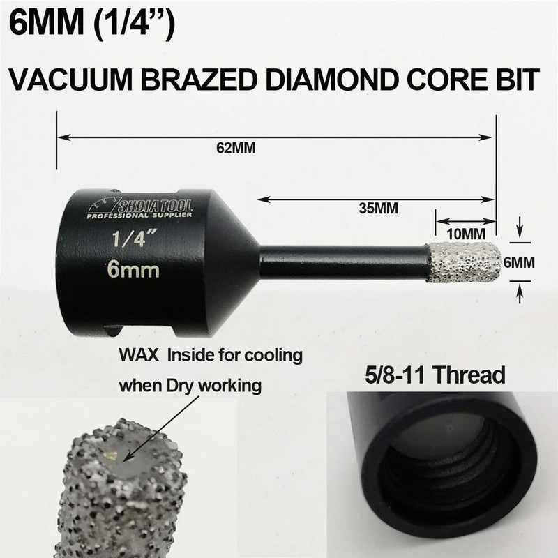 SHDIATOOL Diamond Core Drill Bits 2PCS 1/4 Inch for Porcelain