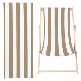 GORGECRAFT 113x42.5cm Beach Sling Chair Replacement Canvas Tan White Stripes Deck Lounge Chair Fabric Reclining Sling Replacement Seat Covers for Sunbathing Garden Courtyard Beach Casual Relaxation