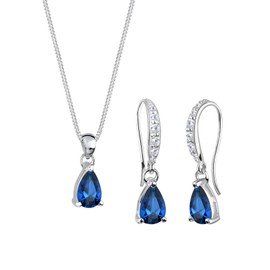 Elli Women's 925 Sterling Silver Xilion Cut Cubic Zirconia and Blue Crystal Pendant Necklace of Length 45 cm with Drop Earrings