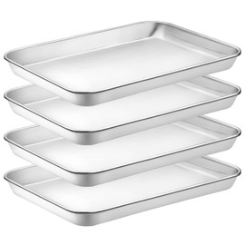 CEKEE 4 Pack Baking Pans Set, Nonstick Stainless Steel Cookie Sheets for Baking, Heavy Duty & Dishwasher Safe Sheet Pan-10x7x1in Small Cookie Pans, Cookie Pans Trays Sheets For Kitchen & Restaurant