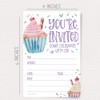 Cupcake Invitations Birthday (20 Count With Envelopes) - Watercolor Cupcakes