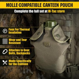 M-Tac 1 Quart (34 Oz/1L) Water Canteen with Pouch (Olive)
