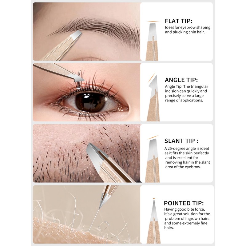 Eyebrow Tweezers for Women Facial Hair: 4Pcs Stainless Steel Tweezer
