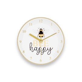 Bargain Lovers BUMBLE BEE Round Wall Clock | Polished Yellow Gold Effect Be Happy | Easy to read | Silent Non Ticking | 12 inch | 30cm