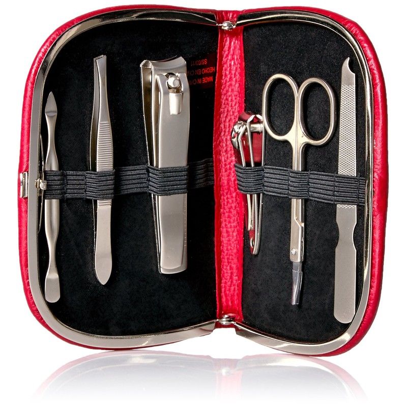 Buxton Framed Manicure Set, Dark Red