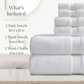 Springtree Home Luxury Bamboo Rayon Bath Towel Set 6 Piece Set | 35% Bamboo Rayon - 65% Zero Twist Cotton | Absorbent Quick-Dry Towels for Bathroom | Oeko-TEX Standard 100 Cotton | White