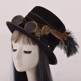 GRACEART Steampunk Top Hat for Women Gothic Gears for Men with Removable Goggle