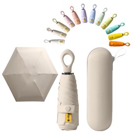 Compact Folding Umbrella with Ring Handle | Ultra Lightweight | 6 Ribs | Rain or Sun | Durable | Compact & Convenient to Carry | UV Protection 100% Light Shielding | UPF50+ | Teflon Treated |