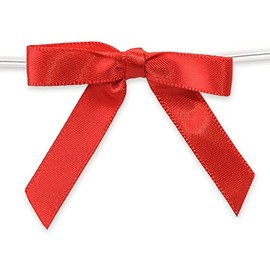 2" Red Pre-Tied Satin Gift Bows with Twist Ties - 12/Pack - 6 Packs