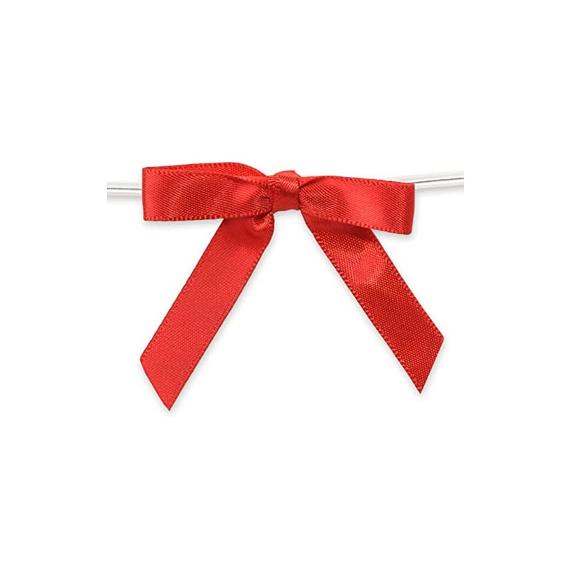 2" Red Pre-Tied Satin Gift Bows with Twist Ties -