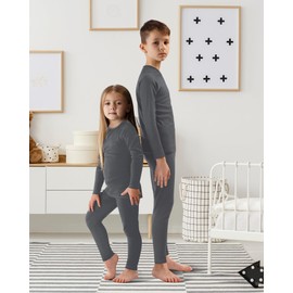 Jadive Thermal Underwear Set Full Family Winter Long Thermal Underwear Fleece Lined Base Layer Set for Women Men Boys Girls(Boy,S,Gray)