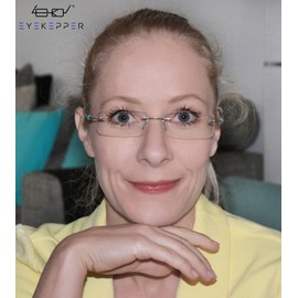 Eyekepper Small Lenes Rimless Reading Glasses Women - Frameless Reader Eyeglasses for Men Reading with Blue Arms, 1.75 Diopters