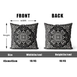 XPHZZL Cushion Covers Set of 2 Pack - Dutch Velvet Double Sided Boho Style Ethnic Pattern Design Decorative Square Pillowcases Pillow Covers 45 x 45 CM for Home Decor Sofa Bedroom Car-Black