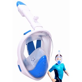 Aprllolg Full Face Snorkel Mask,Snorkeling Diving Mask for Adults with 180° Panoramic View,Sports Camera Compatible Snorkel Set Scuba Mask (Blue XS)