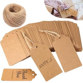 Etiquetas de regalo de papel kraft 100 unidades,Etiquetas decorativas rectangulares con 10 metros de cuerda de yute,Etiquetas colgantes de cartón,Etiquetas colgantes de regalo