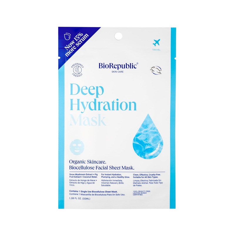 BioRepublic Deep Hydration Vegan Sheet Mask – Single Organic Biocellulose