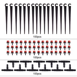 300 Pieces Adjustable Micro Drip Dripper Drip Irrigation T Connector Garden Hose Attachment Anchor Garden Irrigation System Set Drip Irrigation