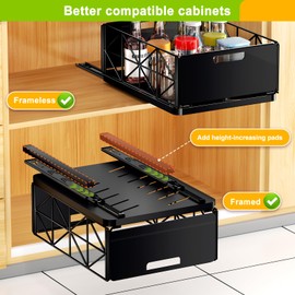 2 Psck Pull Out Cabinet Organizer, Heavy Duty Slide Out Drawers for kitchen Cabinets, Fixed with Adhesive Nano Film,Compatible Framed Cabinets pull out shelves for Kitchen, Pantry, Bathroom, Bedroom