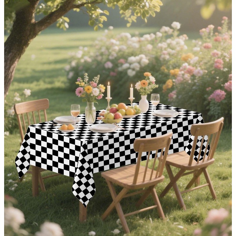 HEIPINIUYE 2 Pack Checkered Tablecloth Disposable 54 x 108 Inch