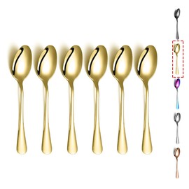 Golden Teaspoons, Kyraton 6 Pieces Stainless Steel Tea Spoons with Gold Titanium Coating, Ice Cream Spoon, Dessert Spoon, Coffee Spoon, Golden Teaspoon, Spoon Cutlery Pack of 6