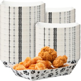 Honeydak 200 Pack 2 Lb Disposable Paper Food Trays Bulk Greaseproof Paper Food Boats Dog Paw Paper Hot Dog Trays Food Serving Boats for Snacks Sandwich Nacho Dog Paw Party BBQ Picnic