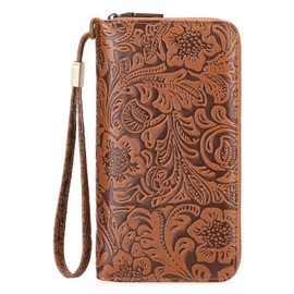 GOIACII Purses for Women Large Capacity RFID Blocking with Double Zip Leather Ladies Purse Wallet with Wristlet