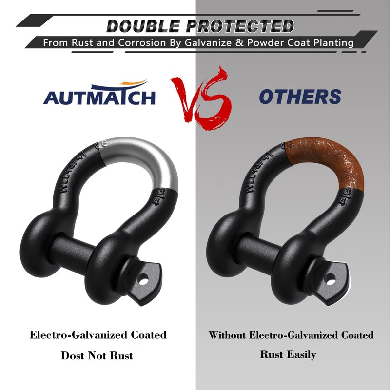 AUTMATCH D Ring Shackle 3/4" Shackles (2 Pack) 41,887Ibs Break