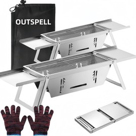 Small Protable Charcoal Grill Outdoor: BBQ MINI Foldable Carbon Griller for camping (2 pack)