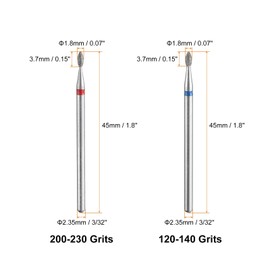 HARFINGTON 6pcs 120-140/200-230 Grits Diamond Grinding Bit 1.8mm Oval Head 2.35mm Shank Stone Sanding Drill Bits Rotary Tool for Ceramic Glass Nails Grinding Polishing