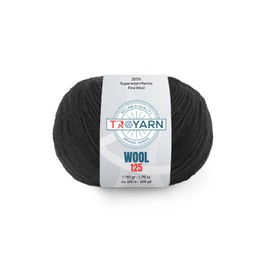 Troyarn Wool 125 (paquete de 4 madejas) 100% lana merino superwash peso ligero #3 hilo de punto suave y ganchillo para ganchillo y tejer (4 x 1.7 onzas) (4 x 125 yardas) (10907 - negro)