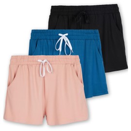 Real Essentials 3 Pack: Girl's Lounge Soft Comfy Shorts with Drawstring - Yoga Athletic Sweat Shorts with Pockets - Set 9, M (10/12)