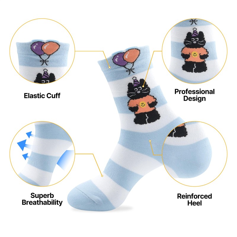 kikiya socks Women Cute Crew | 5 Pairs Cute Animal