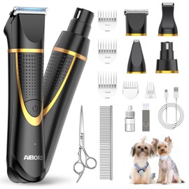 AIBORS Small Dog Grooming Kit, 4 in 1 Electric Cordless Dog Paw Trimmer with Nail Grinder, Low Noise Dog Nail Trimmers, IPX7 Waterproof Small Dog Grooming Clippers for Paws, Ears, Face, Hip Hairl