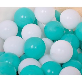 AnnoDeel 50 Pcs 12inch White and Teal Balloons, Blue and White Balloons for Baby Birthday Wedding Party Decorations Supply