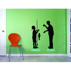 Personalized Custom Two Names Vinyl Wall Decal Peel & Stick Sticker - Father with Son Fishing 14 Inches x 28 Inches