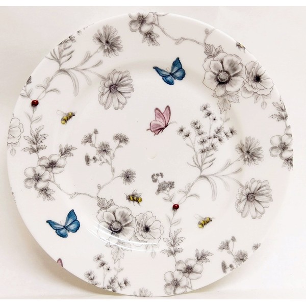Secret Garden Plates 6" 15 cm Set of 2 Fine Bone China Flowers Butterflies Bees Hand Decorated in UK